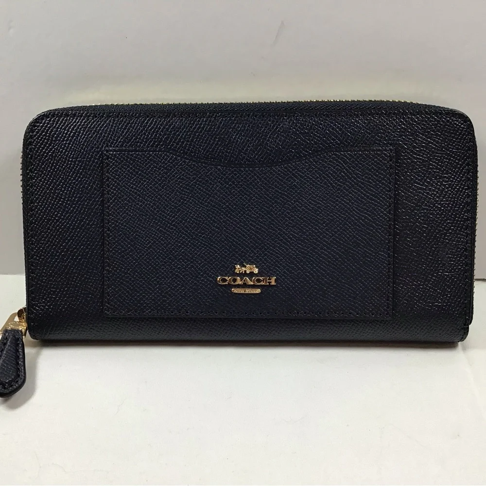Coach Crossgrain Leather Accordion Zip Around Wallet F54007 Midnight Blue